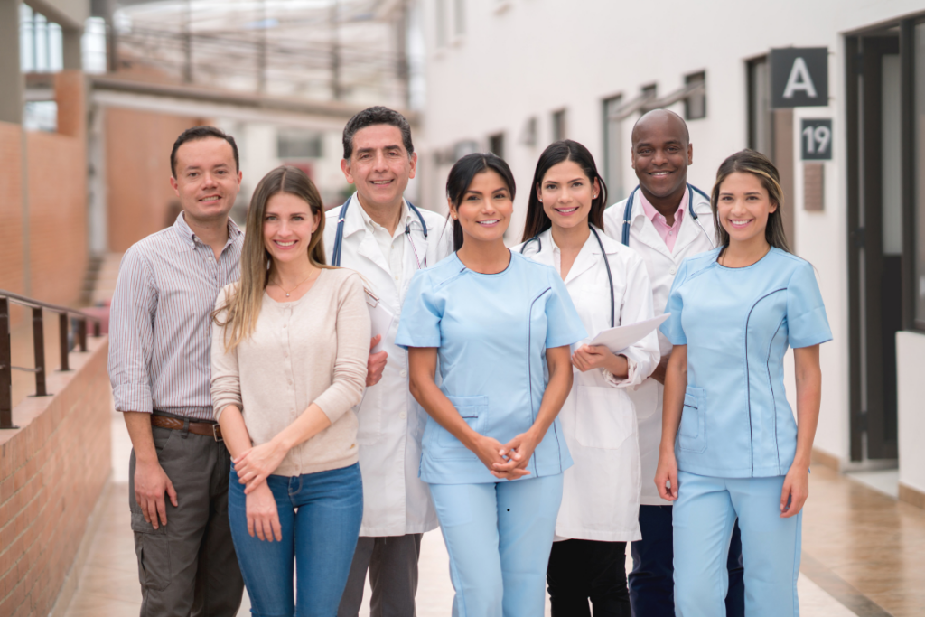 Nurses stands in coredoor